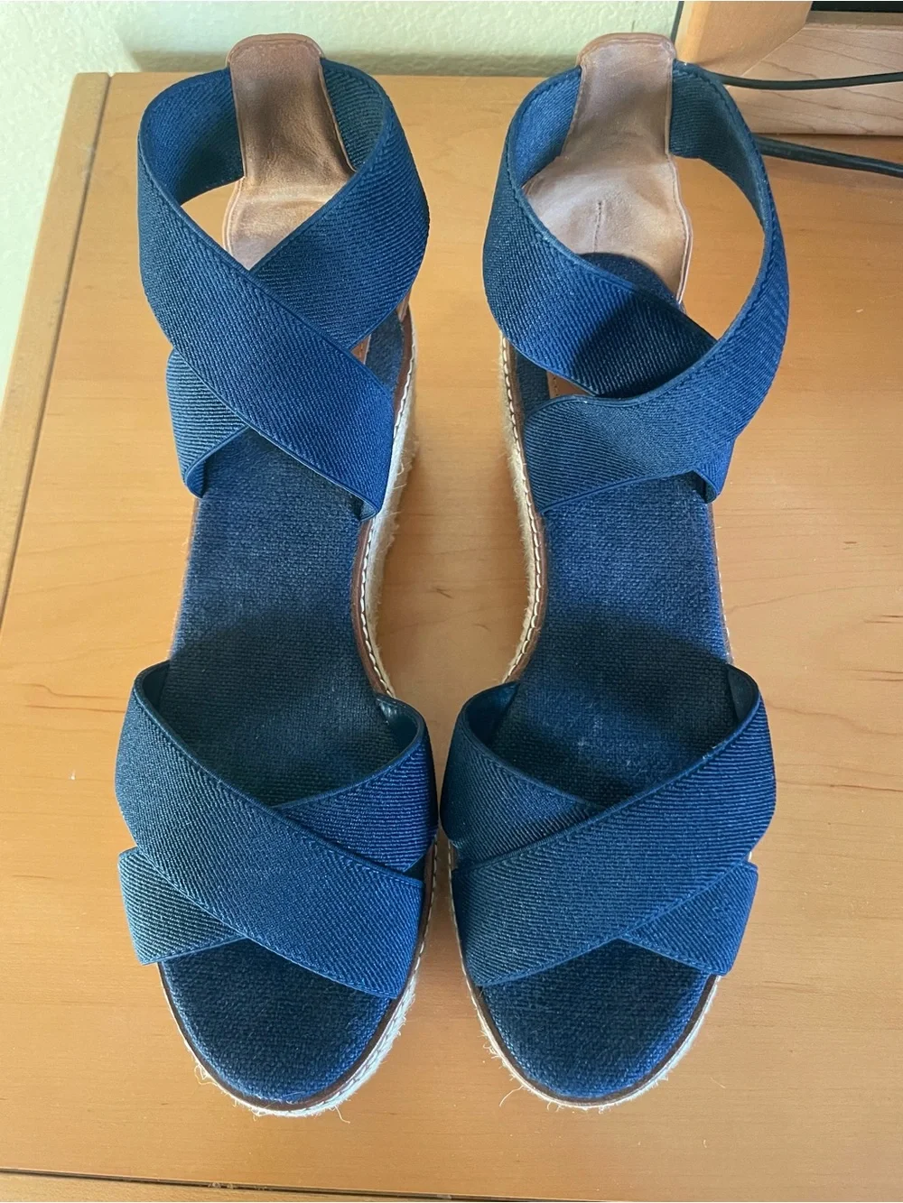 Tory Burch Navy Crisscross Espadrille Platform Sandals